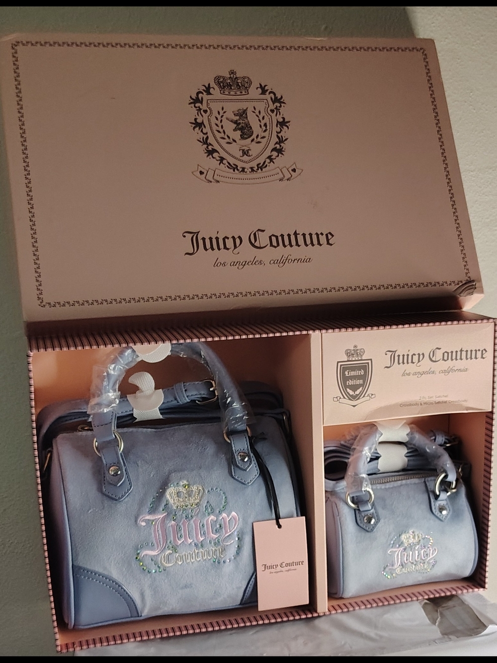 Juicy Couture Blue Embroidered Logo Satchel Set